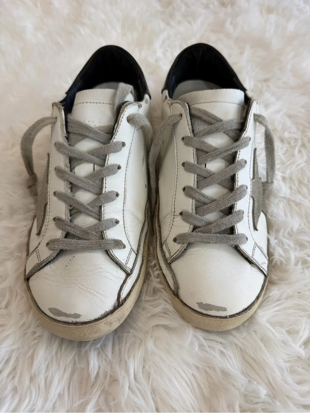 Golden Goose White Leather Sneakers with Gray Star and Black Heel Size 35 US 5